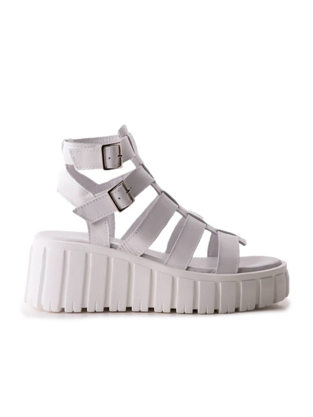 L'INTERVALLE White Platform Gladiator Sandals with Dual Buckles